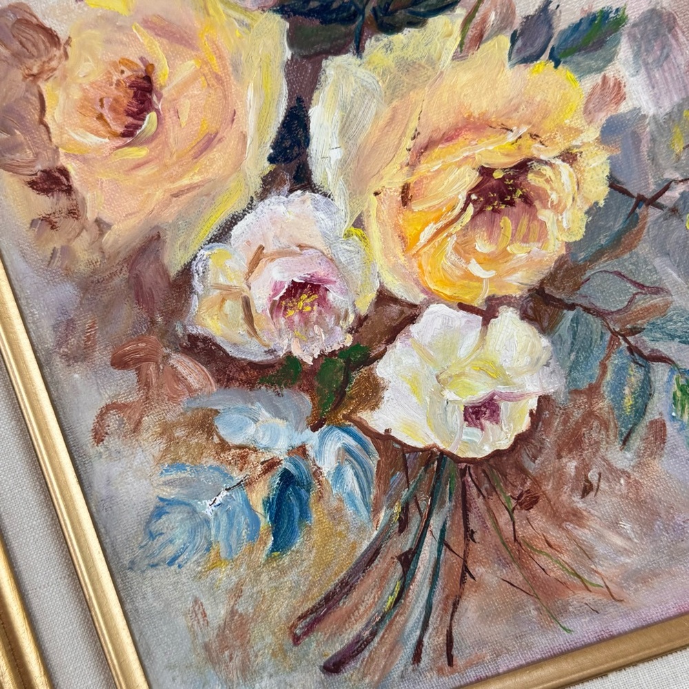 Original Floral Oil Painting Framed 17x13 Artist Unknown - Picture 5 of 6